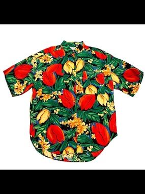 Vintage 80s 90s Made in USA Floral Tropical Shirt Mens Small